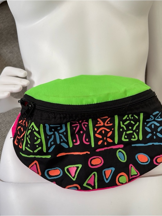 unbranded Handbags - Neon Patterned Black Waist Bag with Lime Green Top 80s-90s vibes! Unisex!